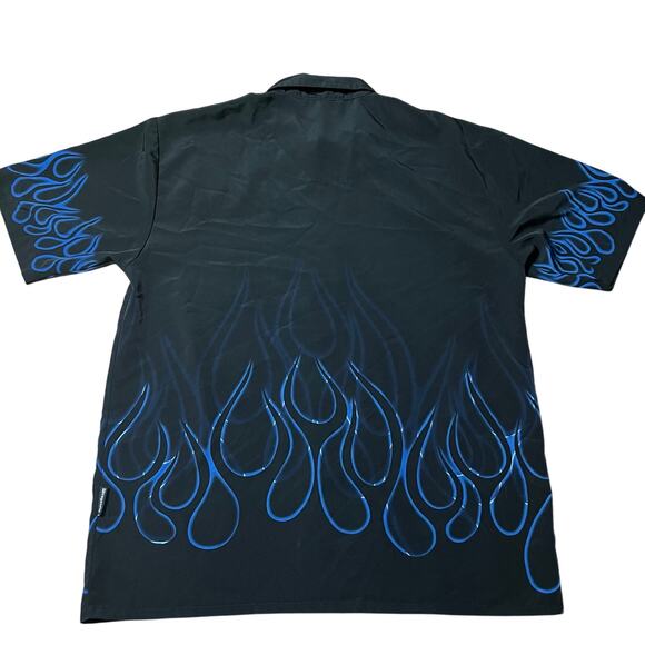 Y2K Mens Dragonfly Black and Blue Flame Button Up Shirt Size Large - Picture 2 of 6